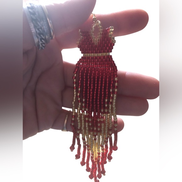 Elegant Red Dress Beaded Fringe Earrings-MMIWG2S Awareness - Picture 1 of 1